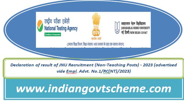 Declaration of result of JNU Recruitment (Non-Teaching Posts) – 2023 (advertised vide Empl. Advt. No.1/RC(NT)/2023)