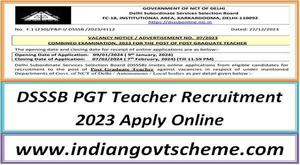 DSSSB PGT Teacher Recruitment 2023 Apply Online