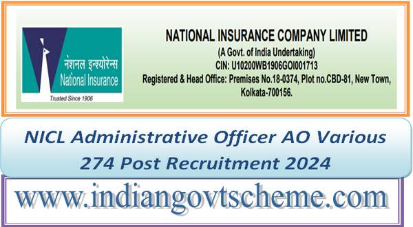 NICL Administrative Officer AO Various 274 Post Recruitment 2024