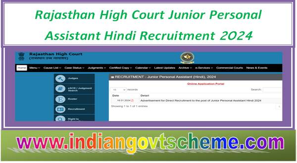 Rajasthan High Court Junior Personal Assistant Hindi Recruitment 2024