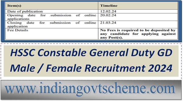 HSSC Constable General Duty GD Male / Female Recruitment 2024