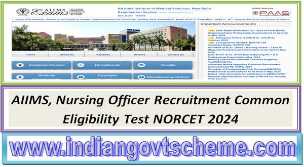 AIIMS, Nursing Officer Recruitment Common Eligibility Test NORCET 2024