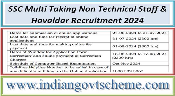 SSC Multi Taking Non Technical Staff & Havaldar Recruitment 2024