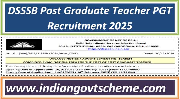 DSSSB Post Graduate Teacher PGT Recruitment 2025